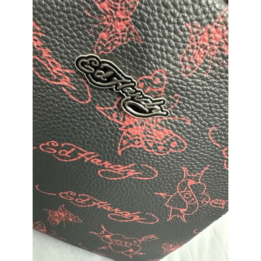 Ed Hardy Women's  Butterfly Design Red/Black Faux Leather Mini Backpack New